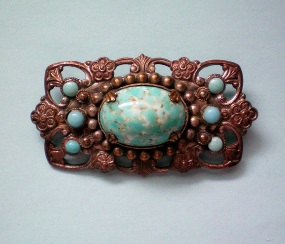 Pot Metal Turquoise Brooch - 2507