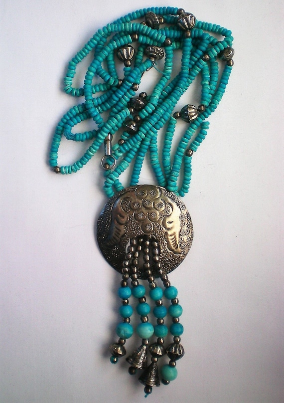 Fabulous Faux Turquoise Native American Necklace -