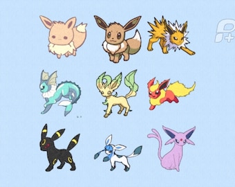 Eevee Evolutions Embroidery Designs 4" by 4"