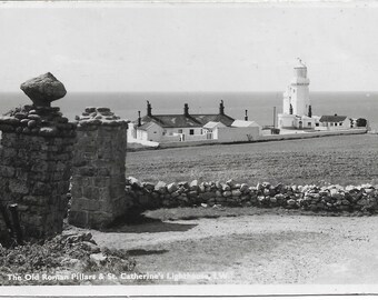 Old Roman Pillars and St Catherine's Lighthouse, Isle of Wight - 1953 Postcard