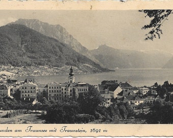Gmunden and Traunsee with Traunstein, Austria - Vintage 1937 Photo Postcard