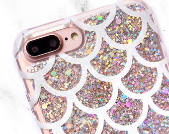 Silver Glitter iPhone Case, iPhone X Mermaid Scales Phone Case, Galaxy S8 Case, iPhone 8, iPhone 7 Plus, iPhone 6s Plus, Mermaid Tail