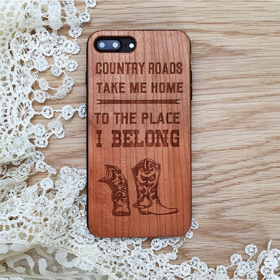 Country Roads Take Me Home Phone Case Country Girl Wooden Etsy