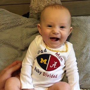 House Divided Baby Embroidered Football Bodysuit, Shirt - Fully Customizable -You Choose ANY TEAMS - College and NFL
