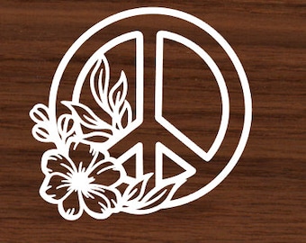 Floral peace sign decal, peace decal, flower peace decal, laptop decal, car decal