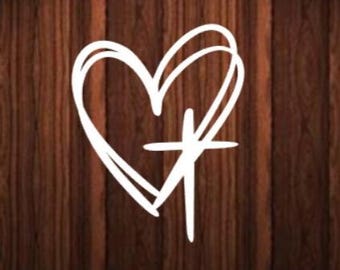 Heart cross car decal, christian decal
