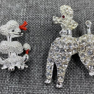 Vintage 2 1960’s Rhinestone and Silvertone Metal Poodle Pins
