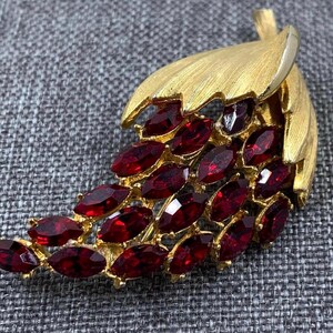 1950’s/60’s Marquise Cut Deep Red Rhinestones in Brushed Gold Metal BSK