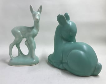 Vintage 1940’s Celadon Green Deer Pair