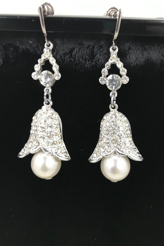 1940’s Faux Pearl & Rhinestone Dangle Earrings