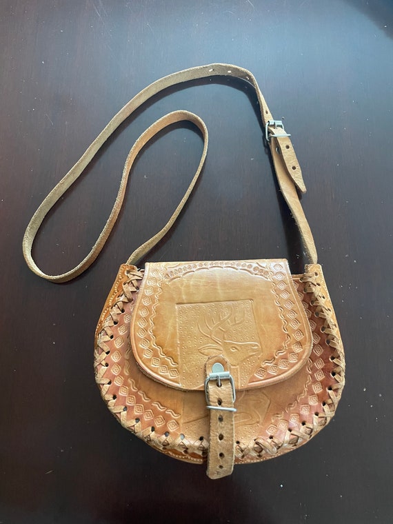 1960s Tooled Whipstitched Leather Tan Adjustable C