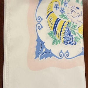 1950’s Cotton and Rayon Flower Pots and Cornicopia Print Tablecloth