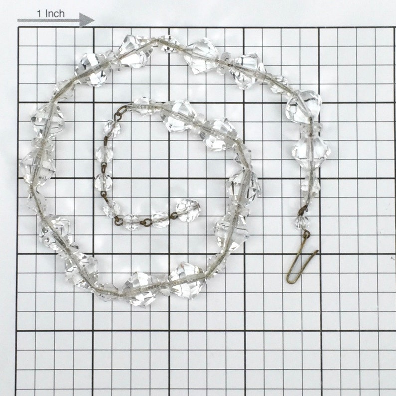 1960s Cut Glass Necklace Vintage Clear Glass Beads Strung on Metal Chain Marked West Germany