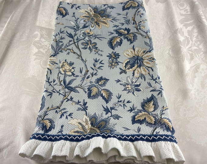 WAVERLY Valance, Blue & White Floral, Waffle Weave Fabric, 47 Wide X 21