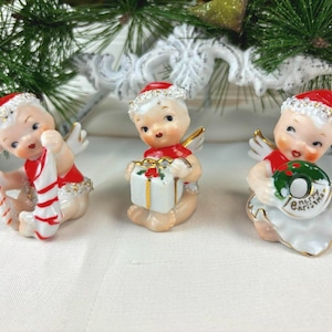 Vintage Christmas Angel Figurines: Spaghetti Trim, Made in Japan, 1950s