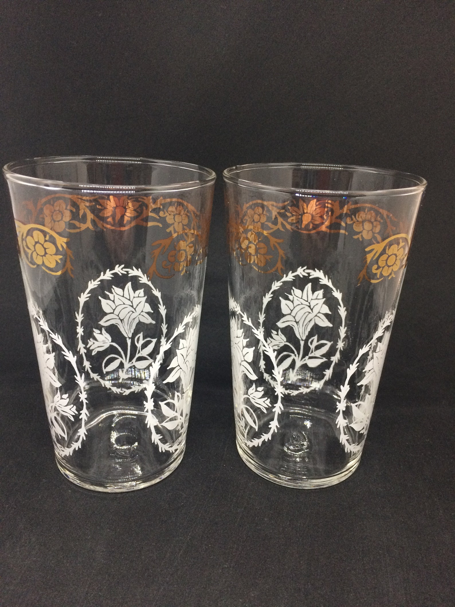 6 Tumblers HAZEL ATLAS Clear Glass with White Lilies and a Etsy