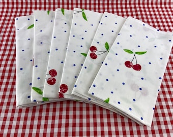 CHERRY NAPKINS, Set of 6, Cotton from India, Vintage 1990s