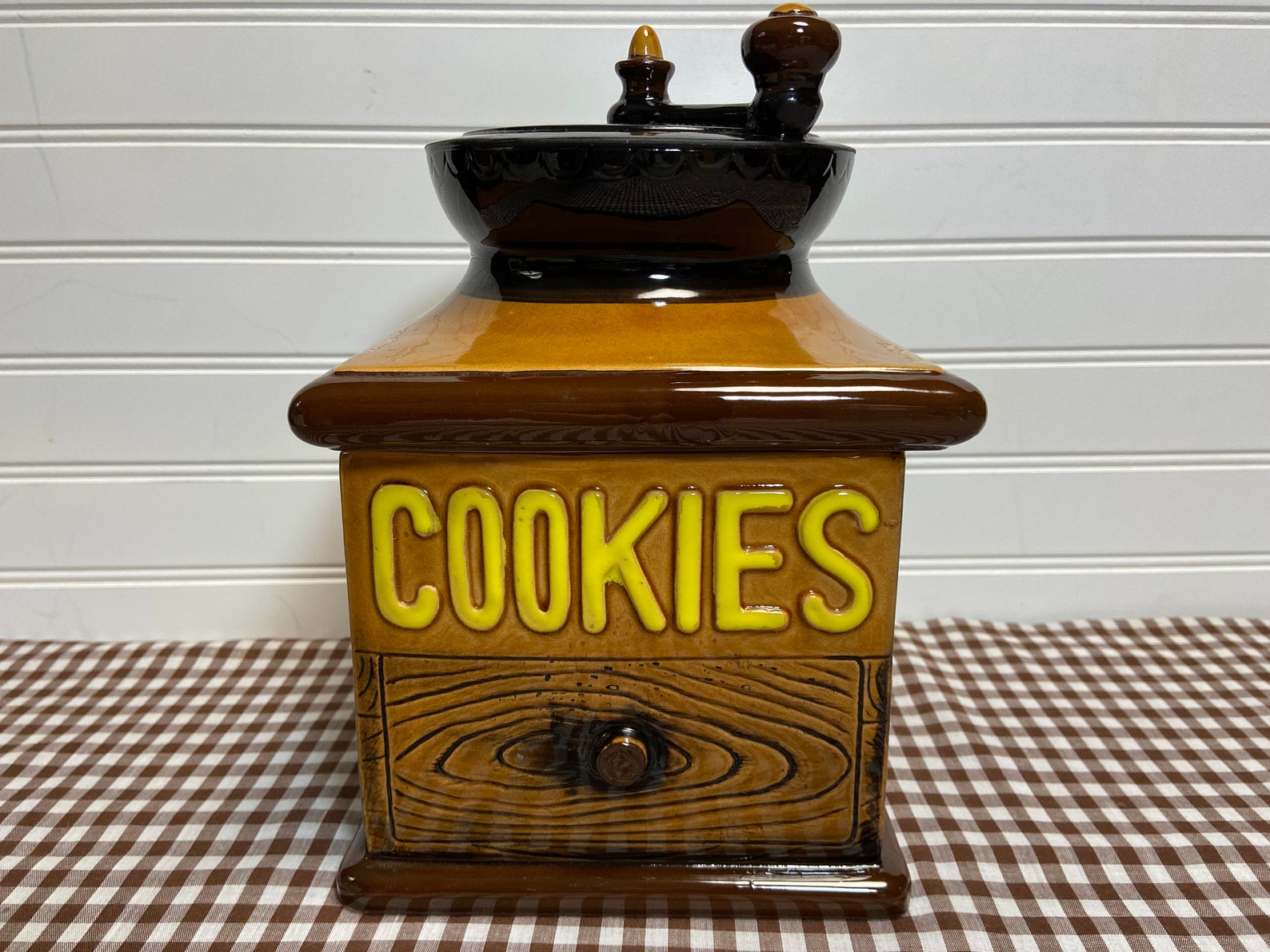 COOKIE JAR Shaped Like a Coffee Grinder Wood Grain Look Very Etsy