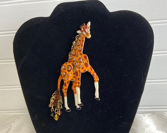 LUNCH at the RITZ 2Go Articulated GIRAFFE Brooch, Enamel, Original Creation from 1980s/1990s