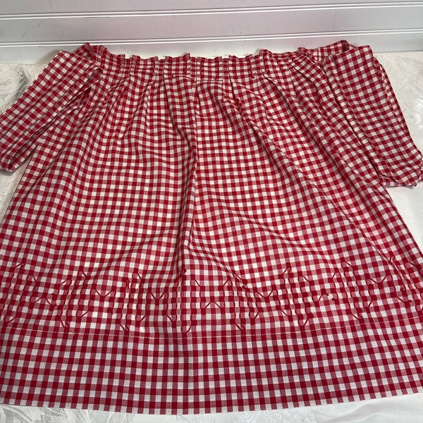 Red & White Gingham APRON Embroidered Cross Stitch with Extra Long Ties
