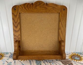 Vintage Framed OAK Bulletin Board with Shelf Tray, Nice!