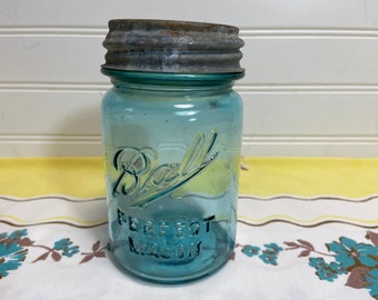 Pint BLUE Mason Canning Jar with ZINC LID! BALL "Collector's Edition" Half 1/2 