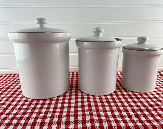 White Pottery CANISTER Set Made in ITALY With Glazed Terra Cotta