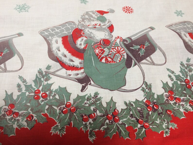WOW 34 x 27 each panel Curtain Pair Santa /& Sleigh Vintage Panels Cotton