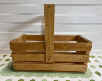 Slatted Wood TRUG or HARVEST BASKET, Tool Caddy or Box with Handle, Natural Pine Wood