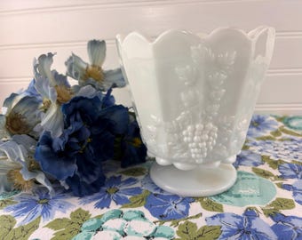 Westmoreland Paneled Grape Milk Glass Jardiniere or Planter, Vintage 1940-1980