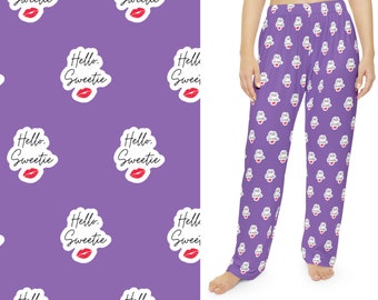 Plus Size Women's Pajama Pants Sizes XS-4X Hello Sweetie Purple