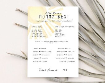 Who Know's Mommy Best Game, Minimalist Baby Shower Game, Editable Game Card, Mommy Questionaire Game, Sunshine Baby Shower, Gender Neutral