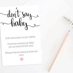 Don&#39;t Say Baby PINK Baby Shower Game, Printable Baby Shower Game, Baby Shower Games, 044BBS