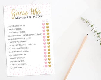 Mommy or Daddy Baby Shower Game, Printable Baby Shower Game, Who Knows Mommy and Daddy Best, Mommy or Daddy Trivia Game 055BBS