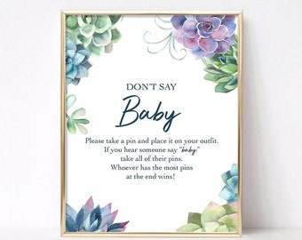 Printable Don't Say Baby Game Sign, Succulent Baby Shower Game, Don't Say Baby, Baby Shower Sign, INSTANT DOWNLOAD, 8X10 #062BBS