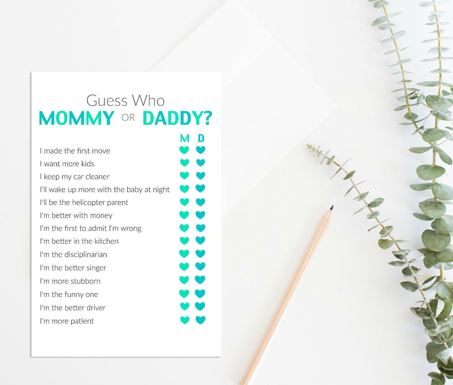 Mommy or Daddy Baby Shower Game Printable Baby Shower Game | Etsy