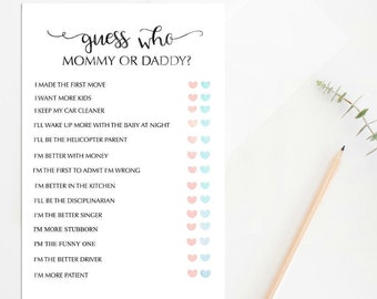 Mommy or Daddy Baby Shower Game, Printable Baby Shower Game, Who Knows Mommy and Daddy Best, Mommy or Daddy Trivia Game