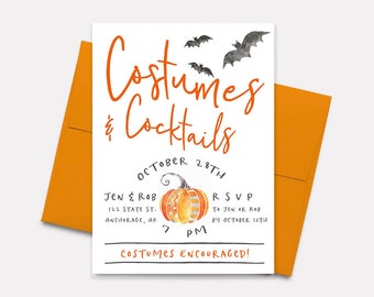 Halloween Party Invitation, Halloween Birthday Party Invitation Digital File 5x7, Costume Party, Pumpkin Invitation, Spooky Invitation