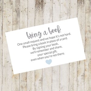 Baby Shower imprimable, Baby Shower Apportez une carte de livre, Apportez un livre au lieu d'une carte, Apportez un livre Baby Shower Insert Pastel Blue Baby Boy
