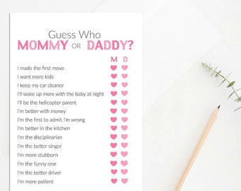 Mommy or Daddy Baby Shower Game, Printable Baby Shower Game, Who Knows Mommy and Daddy Best, Mommy or Daddy Trivia Game