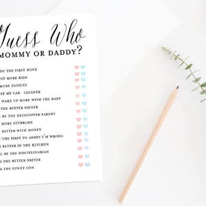 Mama oder Papa Baby Shower Spiel, druckbare Baby Shower Spiel, wer kennt Mama und Papa am besten, Mama oder Papa Quiz Spiel