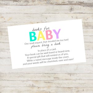 Baby Shower Printable, Baby Shower Bring a Book Card, Bring a Book Instead of a Card, Bring a Book Baby Shower Insert Pastel