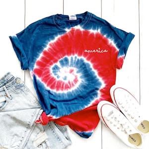 Red White and Blue Tie Dye Shirt | America Shirt for Women | 4th of July Tshirt | Independence Day Tshirt