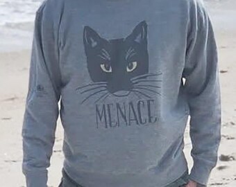 Felpa di Halloween con gatto nero: stile vintage unisex, abbigliamento autunnale