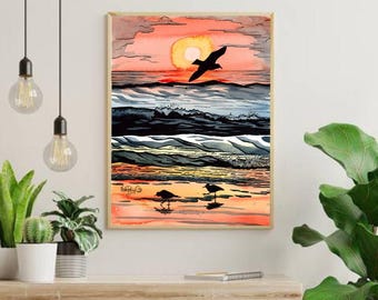 Masonboro Morning, Giclee Print of Original Watercolor and Ink Painting