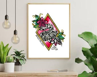 Tattoo Snake Giclee Print: Scary Animal Affirmations Art