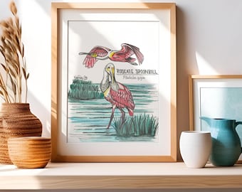 Naturalist Birds Series, "Roseate Spoonbill" Print
