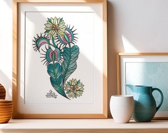 Venus Fly Trap Tattoo Art Print: Neotraditional Botanical Design