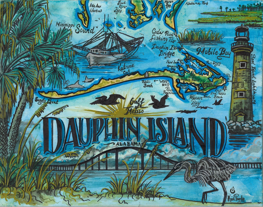 Dauphin Island Alabama Map Print Etsy
