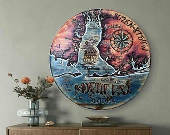 Handmade Mobile Bay Wood Map Art: Engraved Nautical Wall Decor